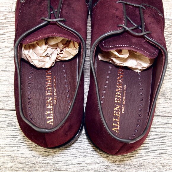 *NIB* $345 Allen Edmonds NOMAD Plain Toe 10.5 D Burgundy Suede * add $15 Trees - Picture 5 of 13